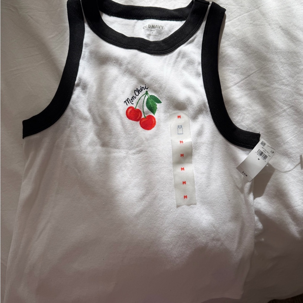 Old Navy White Tank Top with Cherry